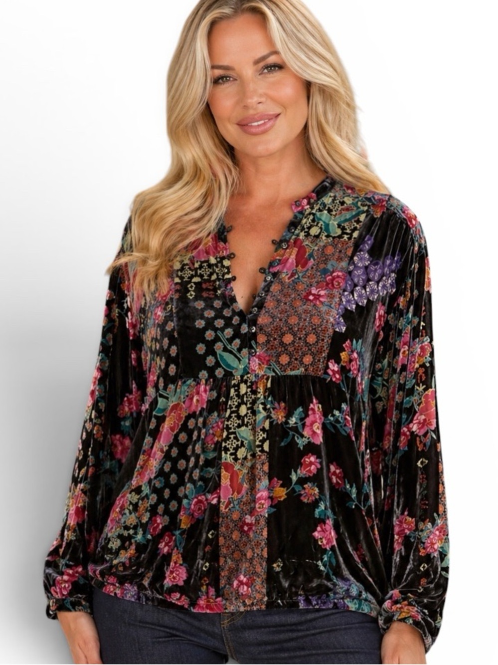 Johnny Was velvet ROSE BURNOUT COSIMA BLOUE NWT